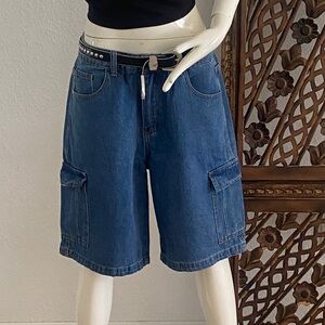 SHEIN Blue Denim Cargo Shorts with Side Pockets